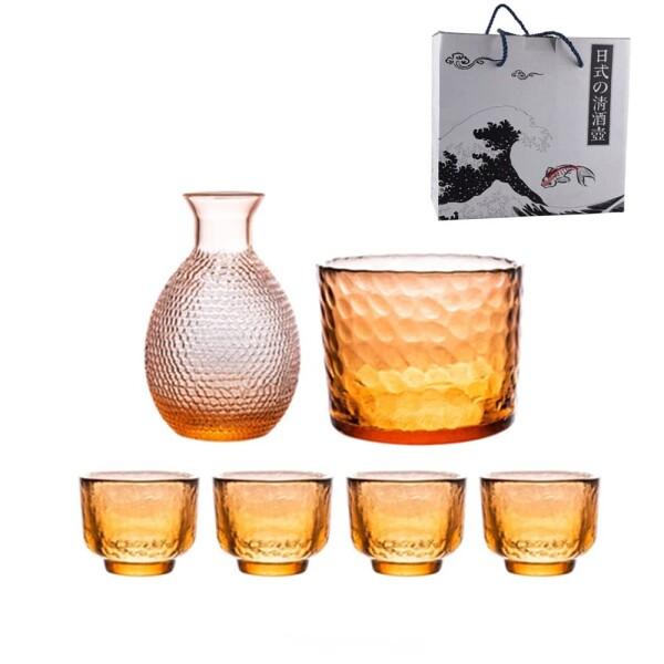 耐熱ガラス 酒器 冷酒 グラスセット 燗瓶盃 酒盃 ガラス 徳利 日本酒用 温酒 熱燗 燗瓶 耐熱 滑り止め 冷酒、温酒用 居酒屋、バー 還暦祝い、退職祝い、結婚祝い,誕生日の贈り物、6点セ