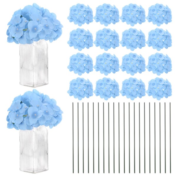 M METERXITY 40パック シルクアジサイ 花 40本 茎付き 人工花 花 ホームデコレーション/ウェディング/クリスマス/DIY/パーティー/ガーデン用 フルアジサイ 花(スカイブルー)