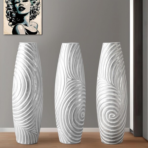 DKTDT 背の高い床の花瓶 - 26.8インチ ラージ ホワイト シルバー 装飾