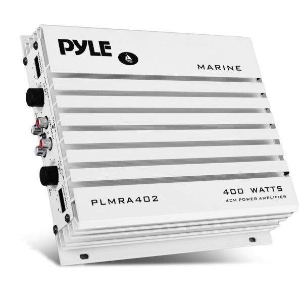 Pyle Hydra Marine アンプ - アップグレードエリートシリーズ 400ワット 4チャンネルオーディオアンプ - 防水 デュアルMOSFET電源 ゲインレベルコントロール RCAステレオ入力 & LEDインジケーター