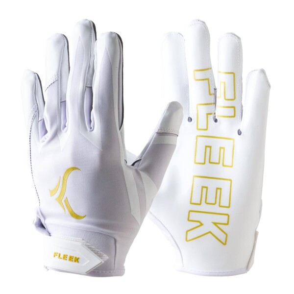 FLEEK EXTRA-FIT GLOVES 2.0 ホワイト・メタリックゴールド アメリカンフットボール 進化グリップ 高フィット感 アメリカンフットボール用 白金 (L)
