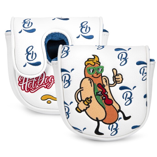 ゴルフパターカバー DF3 マレットパターヘッドカバー ホットドッグ 刺繍 マグネット開閉式 DF3 パター用レザーマレット