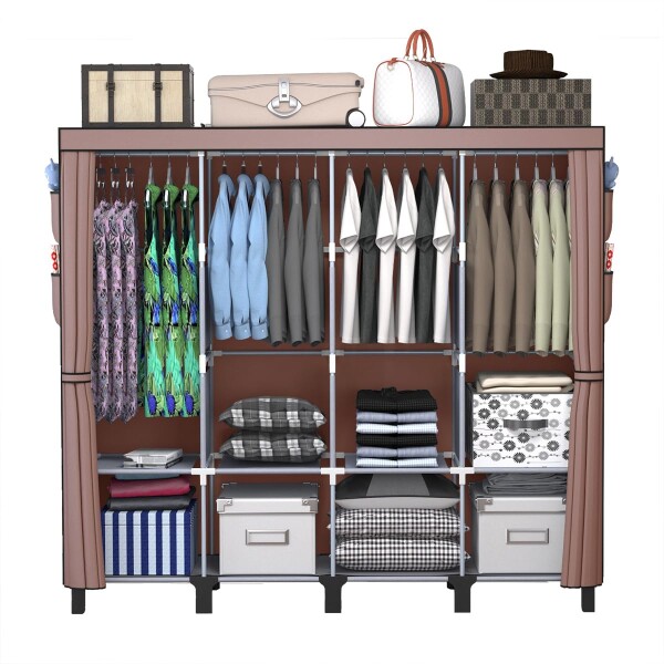 衣装庫、ジッパー付きポータブル衣装庫。ポータブル衣装庫は衣服を吊るすために使用し、4 本の吊り棒と収納キャビネットを備え、広く大容量の収納スペースを有しています簡易クロ