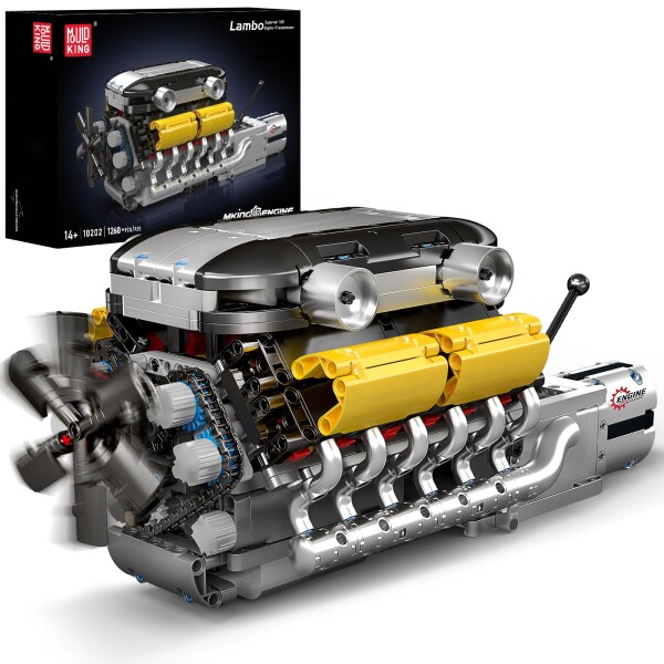 Mould King 10202 V12エンジンモデルキット（走行可能）、12気筒カーエンジン、シフト可能なギア操作、子供と大人向けのSTEM V8モデルエンジンを自分で組み立てる（1260 PCS)
