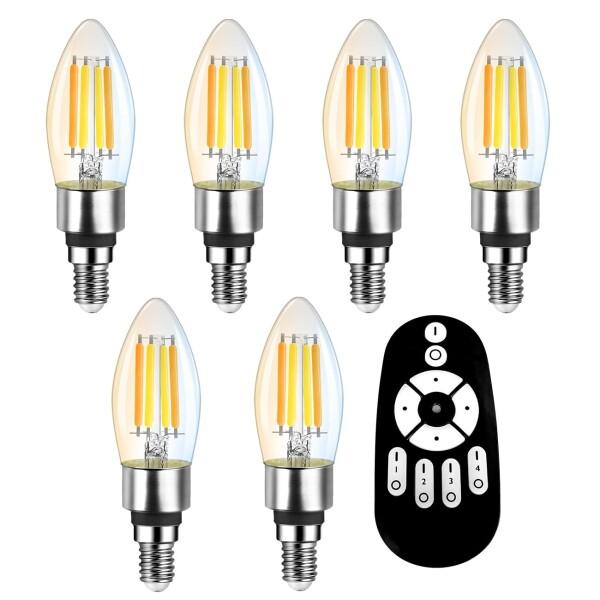 UEWIT シャンデリア電球 LED電球 6個セット 600lm B11 E17 消費電力4.5W（50W形相当） リモコン付き 無段階調光 90%省エネ 燭台電球 蝋燭型 クリア電球 エジソン電球 フィラメント電球 常夜灯 昼