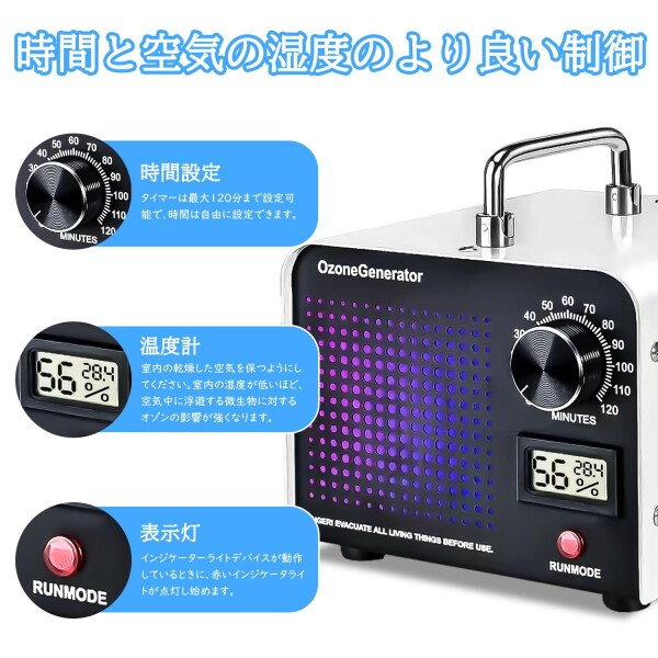 オゾン発生器 業務用オゾン脱臭器 120分タイマー 家庭用 省エネ 静音 脱臭装置 消臭 日本語説明書付き 10000mg/h