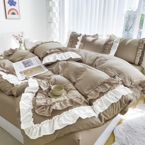 布団カバー 4点セット 2層フリル布団カバー 寝具カバー 洋式・和式兼用 ベッドカバー 掛け布団カバー ボックスシーツ 枕カバー シーツカバー 肌に優しい ピーチスキン加工 北欧風 オー