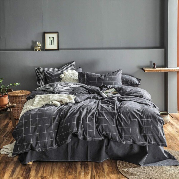 布団カバー シングル 3点セット オーガニックコットン洗いざらしの綿100% コットン 寝具カバーセット 布団かばー ベットカバー 洗い替え 速乾 防ダニ グレー チェック