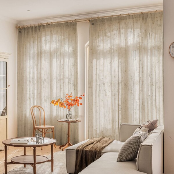 windowlady レースカーテン 外から見えにくい 幅200cm×丈178cm 2枚組 綿麻の質感 遮熱 断熱 省エネ おしゃれ 洗える ライトブラウン