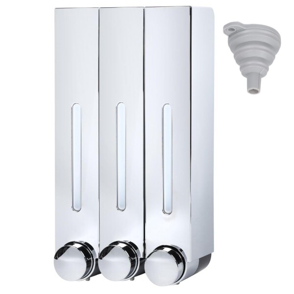 PALTIA シャンプーディスペンサー 大容量 詰替用 420ml 壁掛け ステッカー 漏斗 付き 簡単 取り付け (3, シルバーメッキ)