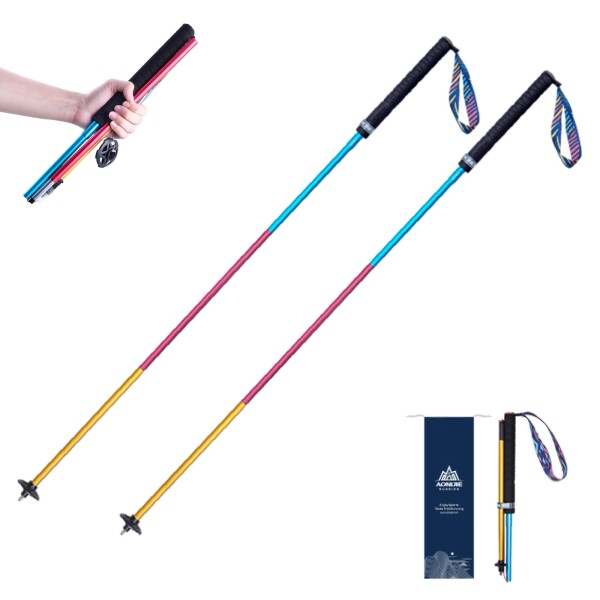 TRIWONDER トレッキングポール 折りたたみ 登山ストック ウォーキングポール 軽量アルミ製 コンパクト 収納バッグ付属品付き (ブルー - 130cm（1本）)