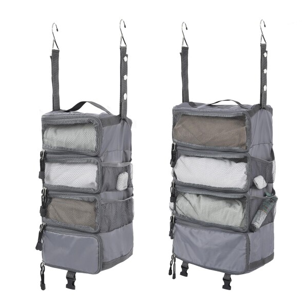 TABITORA(タビトラ) クローゼット吊り下げ収納 衣類ラック インナーバッグ 収納バッグ 吊り下げ 旅行 出張 クローゼット 折り畳み式 省スペース 大容量 衣装ケース グレー セット