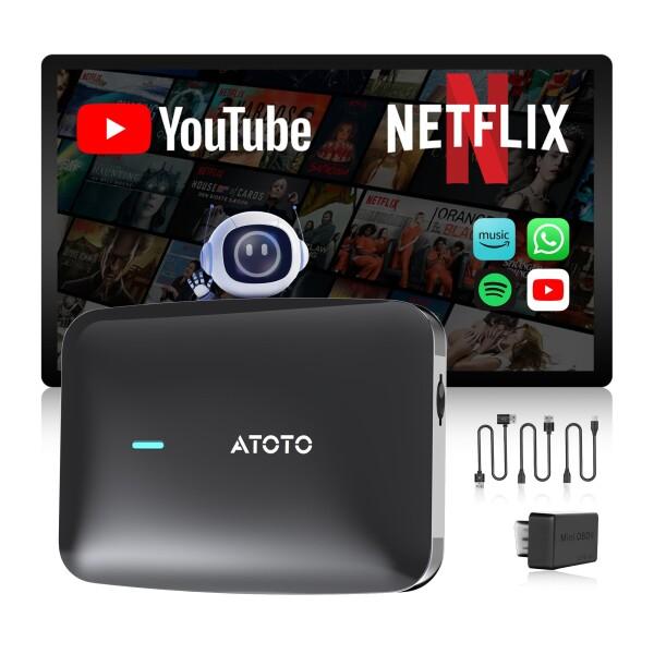ATOTOMOVE CarPlay Ai Box ワイヤレス AIボックス OBD2スキャナー搭載、車載ビデオストリーミング プラグ＆プレイ CarPlayボックス iPhone＆Android Auto対応 AI ChatGPT搭載、YouTube・Netflix対応、デュアルWi
