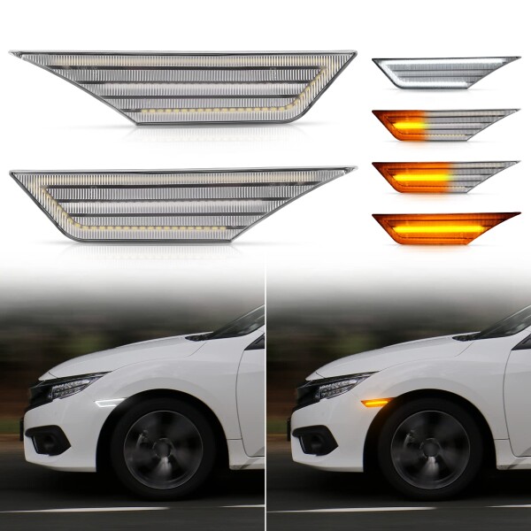 POPMOTORZ ホンダ シビック フロント フェンダー LED サイドマーカーライトシーケンシャルサイドウインカー両色切り替え付き2016-2021 ホンダ シビック クーペ セダン ハッチバック 全モデル