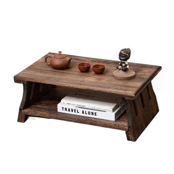 折りたたみ式実木ローテーブル 長方形畳用茶卓 座卓 小型コーヒーテーブル バルコニーやリビング用 (ブラウン Brown, 50*30*20cm)