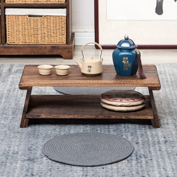 折りたたみ式実木ローテーブル 長方形畳用茶卓 座卓 小型コーヒーテーブル バルコニーやリビング用 (ブラウン Brown, 50*30*20cm)