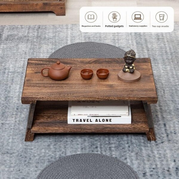 折りたたみ式実木ローテーブル 長方形畳用茶卓 座卓 小型コーヒーテーブル バルコニーやリビング用 (ブラウン Brown, 50*30*20cm)