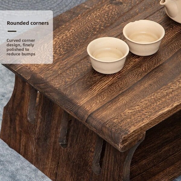 折りたたみ式実木ローテーブル 長方形畳用茶卓 座卓 小型コーヒーテーブル バルコニーやリビング用 (ブラウン Brown, 50*30*20cm)