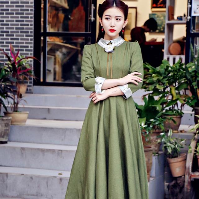 ワンピース 七分袖 ロングワンピース クラシック 丸襟 七分袖 マキシワンピース ハイウエスト トレロワンピース Aライン ベルト付き ピの通販はau Pay マーケット ｓｕｎｆｌｏｗｅｒ