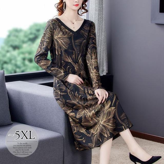 ワンピース Vネック プルオーバー 総柄プリント セレブコーデ 大きいサイズ ミセス 休日スタイル 体型カバー 上品 お出かけファッション の通販はau Pay マーケット ラッキースマイルプラザ