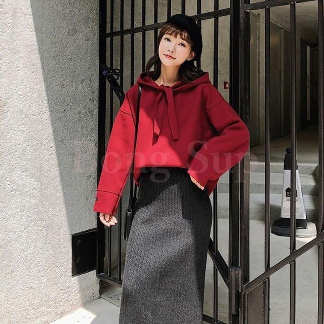 レディース 秋冬 スウェット 2点セット長袖パーカー ニット スカート 女性y用 トップス ボトムス 上下セットアップ 着やせ 通勤服 レッの通販はau Pay マーケット ラッキースマイルプラザ