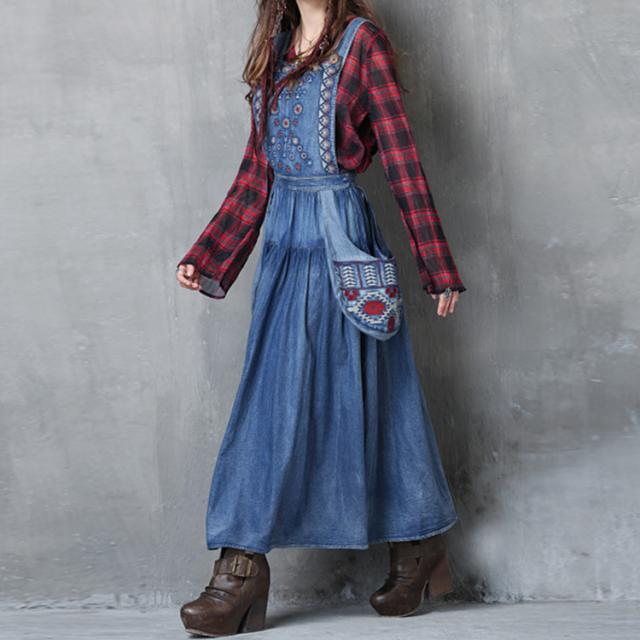 本店は ワンピース デニムワンピース ロングワンピース 刺繍 Aラインワンピース デニム ワンピ ネイティブ インディアン ワンピ 新作 通販限定 Design Tours Com