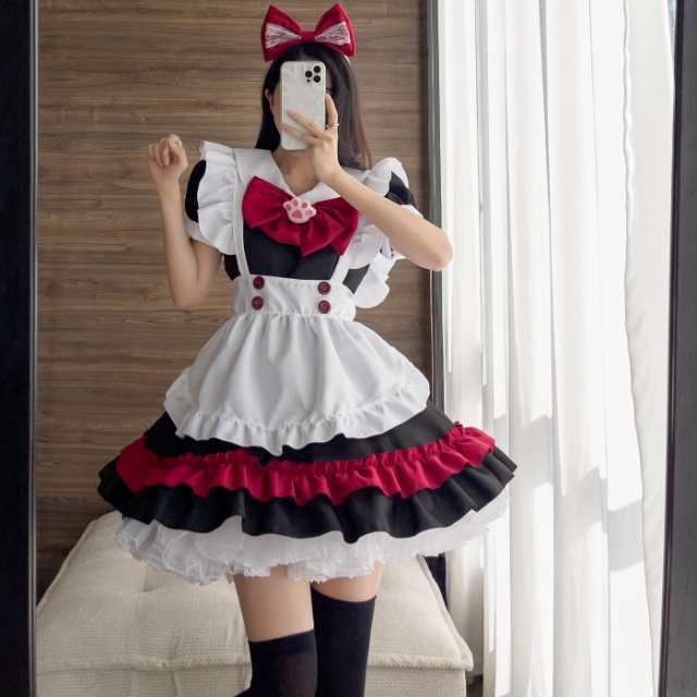 メイド服 猫耳 コスプレ 衣装 仮装 女装 フリル ロリータ コスプレ衣装