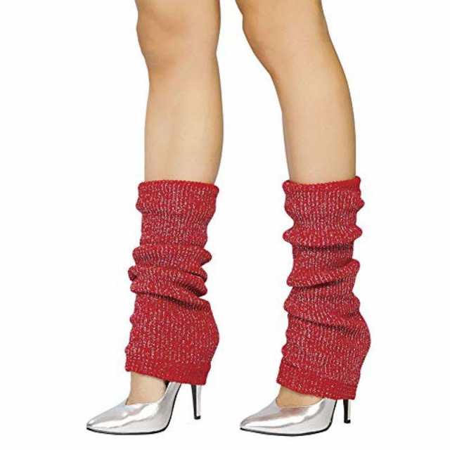 (ローマコスチューム)Roma Costume LW102 キラキラのラメがアクセントのレッグウォーマー (レッド/シルバー)