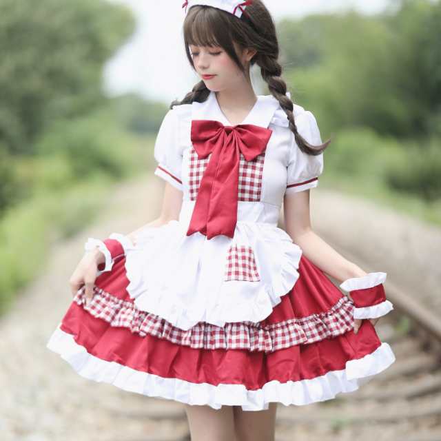 Lサイズ メイド服 コスプレ ハロウィン 切なかっ 豪華 4点セット かわいい ワンピース