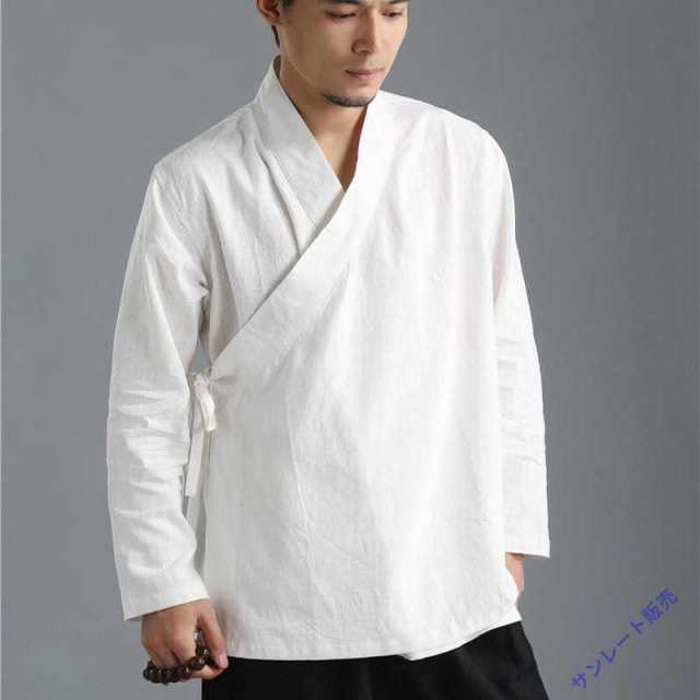 チャイナ服 メンズ ジャケット 漢服 禅服 道服 カンフー 斜め襟 斜め開き 交差襟 民族衣装 中華服 中国服 送料無料 麻 年中の通販は