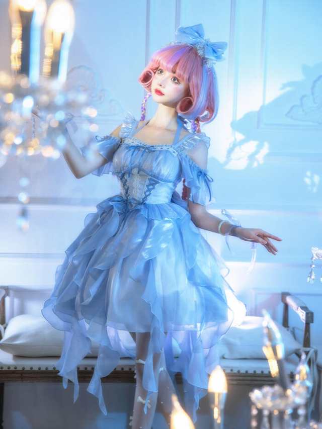 ロリータ ドレス ジャンパースカート ロリィタ ワンピース 光沢感 姫様 妖精 ゆめかわいい ゴシック 編み上げ 新作 コスプレ衣装 女性 コ  ジャンパースカート