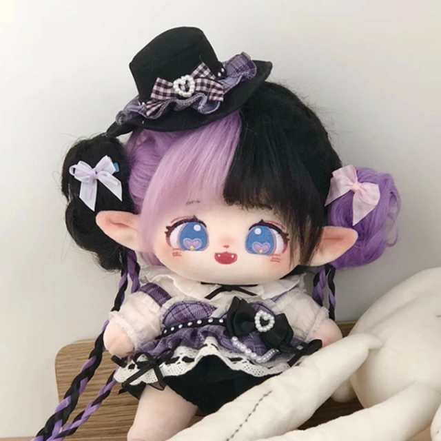 「送料無料」20cm 着せ替えぬいぐるみ 着せ替え人形 ぬいぐるみ 綿人形 可愛い 紫と黒組み合わせ色髪心目の悪魔少女 妖精耳付き アイドルの通販は