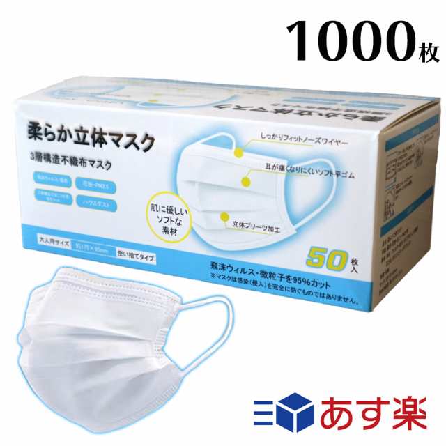 即納 マスク 1000枚 箱 在庫あり 使い捨てマスク 不織布マスク レギュラーサイズ 白色 メルトブローン ふつうサイズ 3層 フィルター ノ