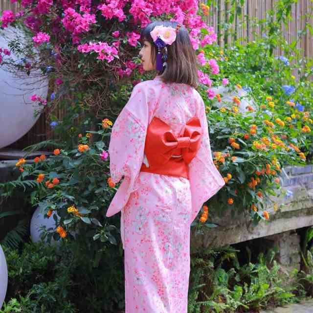 浴衣 レディース ピンク 花柄 持ち替える