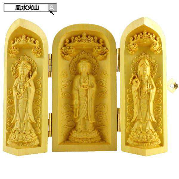 風水 置物 仏像 風水グッズ 観音様 仏様 縁起物 飾り物 癒し つげ 阿弥陀 厨子 開運祈願 2024 【つげ 阿弥陀 三尊 厨子】の通販は