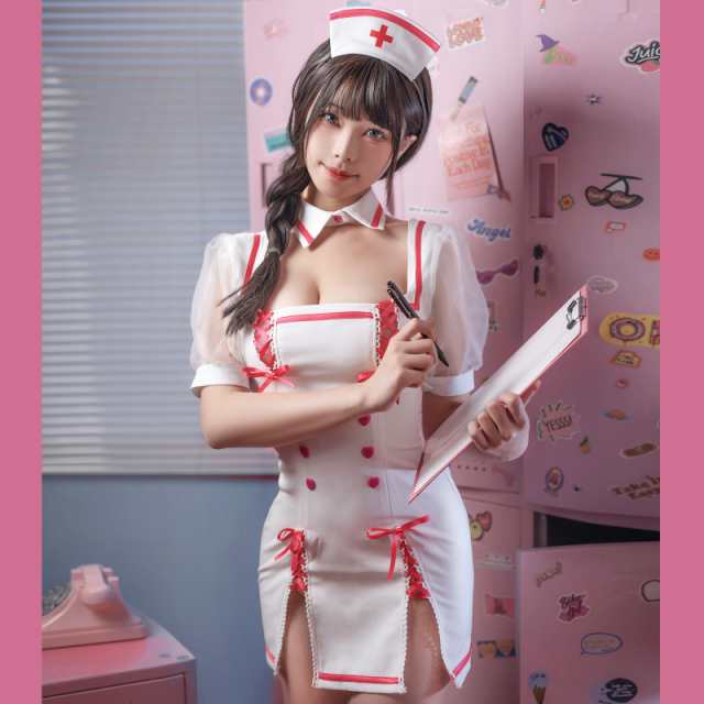 ナース コスプレ セクシー エッチ エロ ナース服 制服 ボンデージ 看護婦 nurse 情趣 調教 エッチ な 萌え ミニ丈スカート ランジェリー コスチューム  ハロウィン 仮装 衣装 撮影会 ホワイト レディースの通販はその他コスチューム