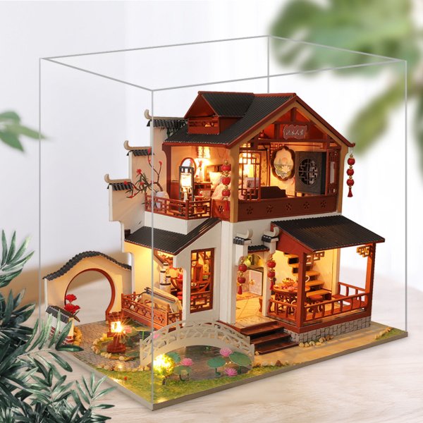 LEDライトウッドドールハウスミニチュア植物飾り防塵カバーキットコテージモデルパズルフェスティバルギフトの通販は