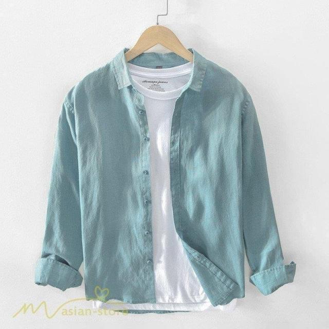 メンズシャツ 長袖 無地 麻 ポケット 開襟シャツ 春 カジュアルシャツ ライトアウター シャツジャケット お出かけ 通勤通学 着回し ゆったり おしゃれ 日常感の通販は 5,076円