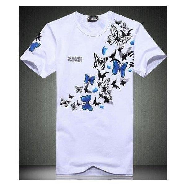 メンズ 半袖 Tシャツ 蝶柄プリント カジュアル花柄プリントUネック 黒 白 コットン シンプル 着回せる 大きいサイズM-6XL トップス の通販は