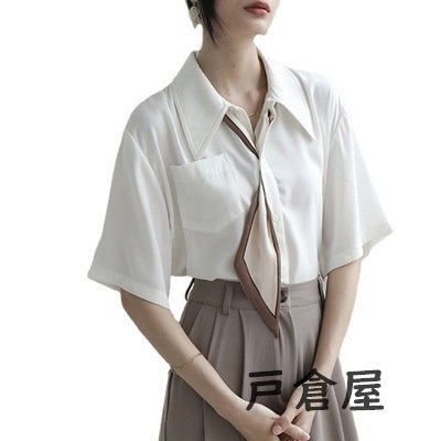 ブラウス レディース 半袖 オフィス 夏服 40代 20代 トップス 白シャツ 折り襟 きれいめ おしゃれ 大きいサイズ ゆったり 着痩せ 韓国風 大人 上品 通勤 新品 ブラウス レディース 半袖 オフィス 夏服 40代 20代 トップス 白