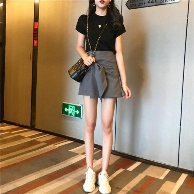  スカートとTシャツセット セットアップ 不規則デザイン クロップドTシャツ ＋ スプリット