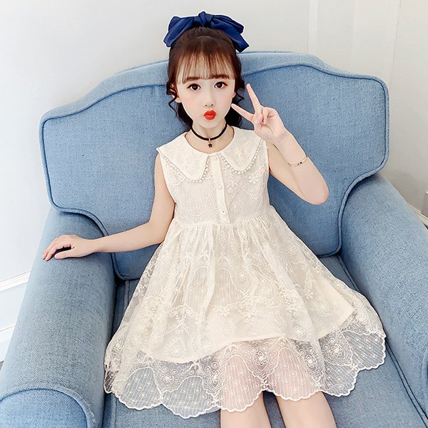 ワンピース キッズ 子供服 女の子 夏 キッズワンピース レースワンピース ノースリーブ 折り襟 子供ドレス ジュニア お姫様 おしゃれ 可愛い カジュアル 新品