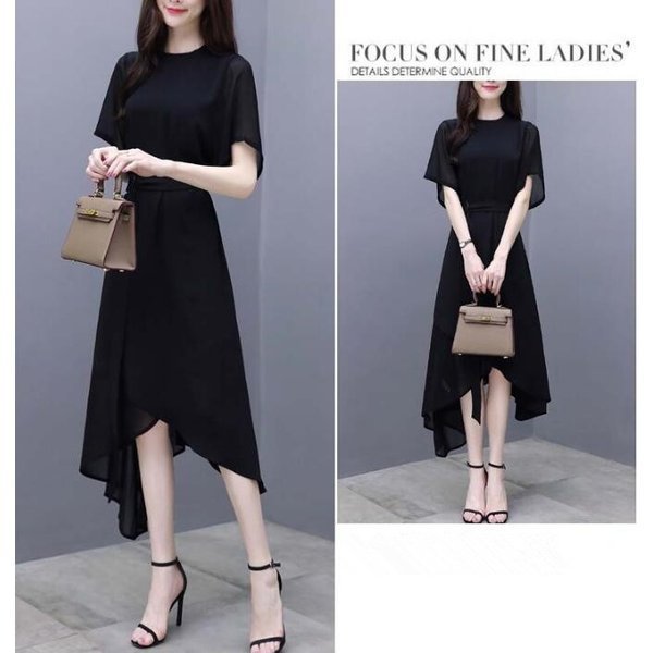 ワンピース ロング丈 レディース 半袖ワンピース 不規則 フォーマル