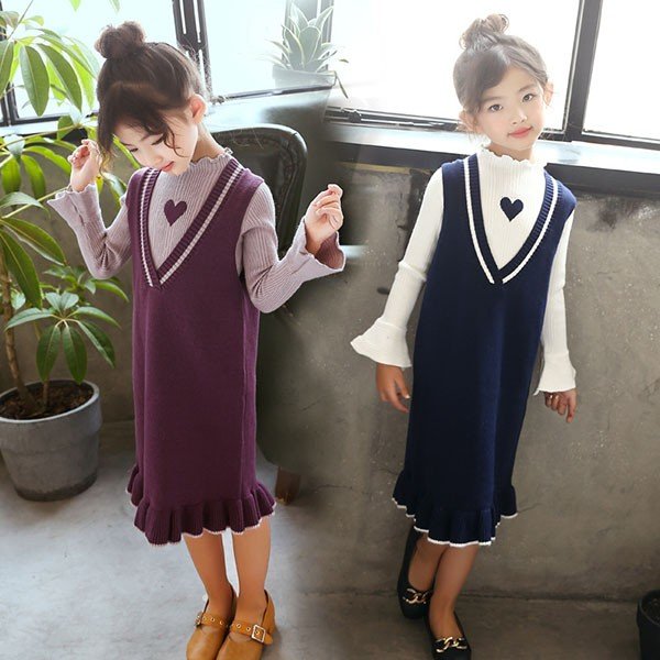 子供服 セットアップ キッズ 女の子 春秋 長袖 2点セット 上下セット ニットセーター ニットワンピース ジュニア おしゃれ カジュアル 可愛い 新品 150cm 160cm