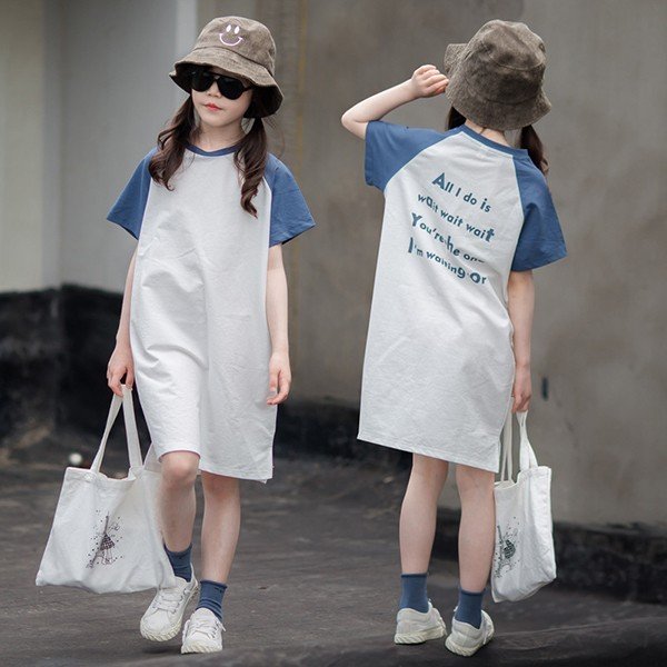 子供服 ワンピース キッズ 親子ペア Tシャツワンピース 韓国子供服 ジュニア 女の子 夏 半袖 膝丈 子供ドレス カジュアル おしゃれ 可愛い 通学着 通園着