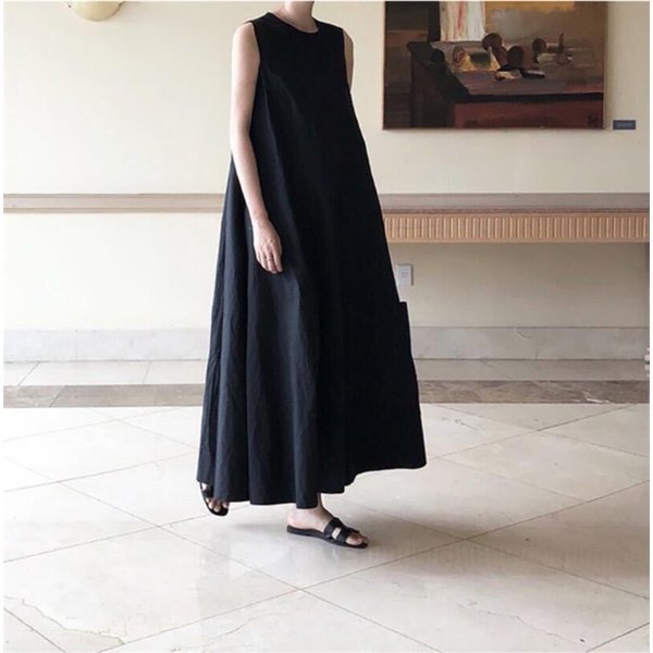 レディース マキシワンピース  ワンピース オシャレ 黒ワンピース 夏 ノースリーブ Aライン ワンピ 40代 ゆったり 通勤 OL 体型カバーの通販は