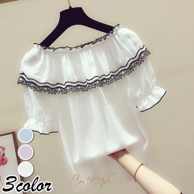 ブラウス レディース 40代 春夏 オシャレブラウス 白シフォンブラウス パフスリーブブラウス 半袖トップス おしゃれ 上品 通勤 OL ゆったりtシャツ 30代50代