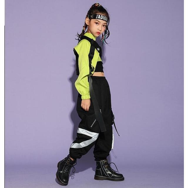 ヒップホップ ダンス衣装 キッズ ダンス衣装 トップス ダンスパンツ 子供服 カーゴパンツ ガールズ 派手 HIPHOP ジャズダンス ステージ衣装 演出服_1