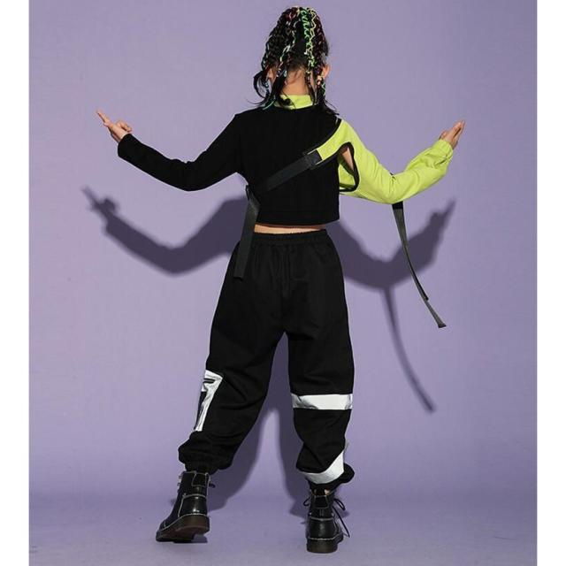 ヒップホップ ダンス衣装 キッズ ダンス衣装 トップス ダンスパンツ 子供服 カーゴパンツ ガールズ 派手 HIPHOP ジャズダンス ステージ衣装 演出服_3