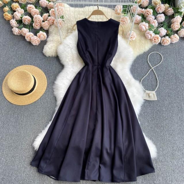 ワンピース プリント柄 ラウンドネック 花柄 ノースリーブ かわいい